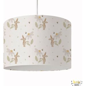 Hanglamp konijntjes en bloemen - schattige hanglamp - lente - lampen - 30x30x24 cm - kinder & babykamer - kunststof - wit - excl. lichtbron