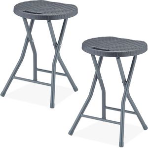 Opvouwbare kruk set van 2 - Klapkruk met rotanlook voor tuin balkon en terras - Vouwstoel grijs 46x32x29 cm