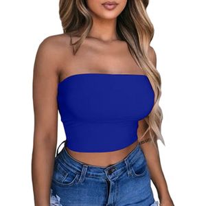 ASTRADAVI Casual Wear - Dames Tube Top - strapless Bandeau Crop Top - One Size (S/M) - Koningsblauw