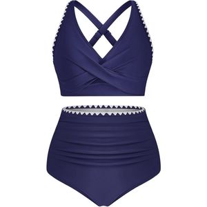 Dames Hoge Taille Bikini Set met Push Up V-hals en Ruches voor Buikcontrole