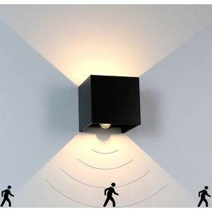 Luminize Buitenlamp met bewegingssensor - Wandlamp met sensor - 2700K - 10x10x10cm - 12W - Zwart - LED