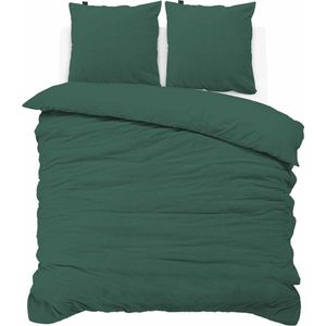 iSleep Dekbedovertrek Teddy Fleece - Tweepersoons - 200x200/220 cm - Donker Groen