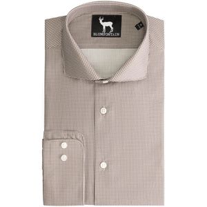 GENTS - Overhemd Blumfontain pied-de-poule strijkvrij - Katoen - Taupe - Maat M/M