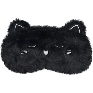 Schattig slaapmasker voor de ogen2stukken,Zwarte kat zacht pluche slaapmasker,Leuk cartoon kitten ooglapje nieuwigheid oogmasker,Geschikt voor kinderen, meisjes en volwassenen die op reis zijn-zwart,kat