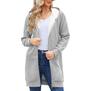 Dames hoodie sweatshirt lange mouwen pullover jas herfst winter casual fleece met rits