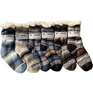 BLACK FRIDAY - Sukats® Huissokken - Homesocks - 6 Paar - Maat 41-46 - Antislip Sokken - Fluffy Sokken - Huissokken Heren - Slofsokken - Variant 1 - Meerdere Maten en Varianten - Verwarmde Sokken