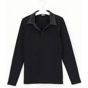 Oroblu Dames Perfect Line Cotton Polo Shirt Long Sleeve Black S