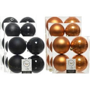 Kerstversiering kunststof kerstballen kleuren mix zwart/cognac 6-8-10 cm pakket van 44x stuks