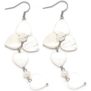 Zoetwater parel oorbellen met parelmoer Pearl Flower Heart - oorhangers - echte parels - sterling zilver (925) - wit - hart - bloem
