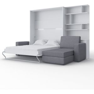 Maxima House - INVENTO SOFA MAX Elegance - Verticaal Vouwbed Inclusief Hoekbank + Kast - Logeerbed - Opklapbed - Bedkast - Inclusief LED - Wit Hoogglans - 200x160 cm