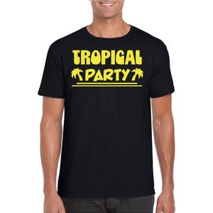 Bellatio Decorations Tropical party T-shirt heren - met glitters - zwart/geel - carnaval/themafeest XL