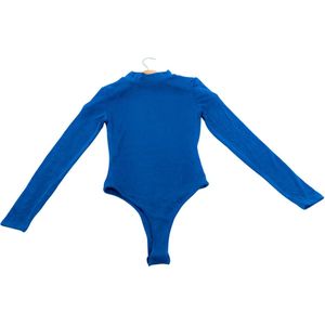 Basic Dames String Body met lange mouwen en colkraag. Maat XS-S. Kleur Blauw.