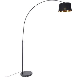 QAZQA arc-basic - Moderne Dimbare LED Smart Booglamp | Vloerlamp | Staande Lamp incl. wifi met Dimmer - 1 lichts - H 176 cm - Zwart Goud - Woonkamer | Slaapkamer