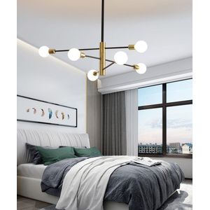 6 Arm Kroonluchter | Plafondlamp | Vintage | Zwart/Goud | E27 | Moderne Hanglamp | Woonkamerlamp | Plafonnière