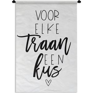 Wandkleed - Wanddoek - Beterschap - Quote - Hartjes - Kus - 60x90 cm - Wandtapijt