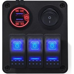 ProRide Schakelpaneel 12V voor Auto/Boot - USB Lader 2 Poorten met Schakelaar - QC3.0 - PUSB1QC-R - 3 schakelaars