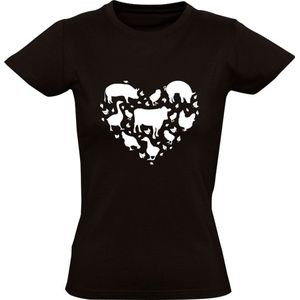 Dieren hart Dames T-shirt | varken | eend | koe | kip | liefhebber | hartje | Zwart
