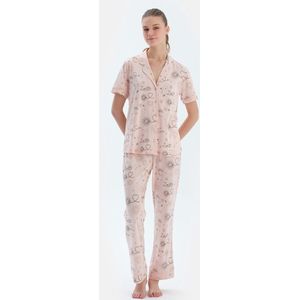 Dagi Pyjamaset met Wolkenprint, Korte Mouwen, Overhemdkraag en Broek met Normale Taille