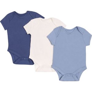 3x Blauw-Witte Rompertjes/Bodysuits met Korte Mouwen, OEKO-TEX