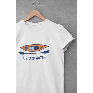 Shirt - Just add water - Outdoor Goeroe | Avontuur | Buitensport | Natuur | Wandelen | Mountainbike | Klimmen | Survival | Outdoor | Kamperen | Boulderen | Wit & Licht blauw