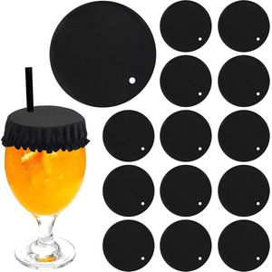 15 stuks - Universele flexibele bekerdeksels - Flexibele rubberen bekerdeksels - Beschermende drinkbekerdeksels voor vrouwen - Met rietje - Geschikt voor gebruik in bars en buiten - Zwart