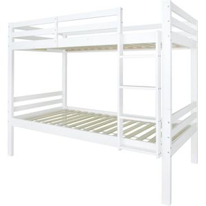 Merax Stapelbed 90x200 cm - Bed voor Kinderen - Kinderbed Hoogslaper met Ladder en Uitvalbeveiliging - Wit