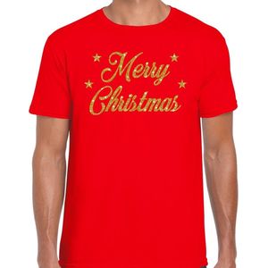 Fout Kerst shirt / t-shirt - Merry Christmas - goud / glitter - rood - heren - kerstkleding / kerst outfit XXL