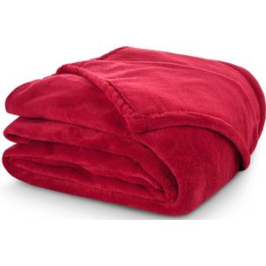 Excellence Coral Fleece deken- 150x200cm- 100% Polyester- Plaid- Deken-Sprei- kleur Rood