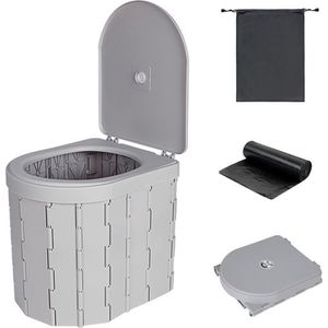 Draagbaar toilet - Camping toilet - Opvouwbaar - Met vuilniszakken - 28CM - voor buiten kamperen - Grijs