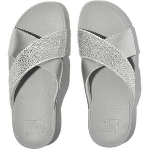 FitFlop - Lulu Crystal-Mix Metallic Cross Slides - Slipper - Silver - Polyester Upper