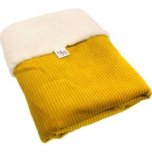 Mauties Mama - Wiegdeken - Oker geel rib & Teddy wit - (70 x 100cm) - Handgemaakt in Nederland