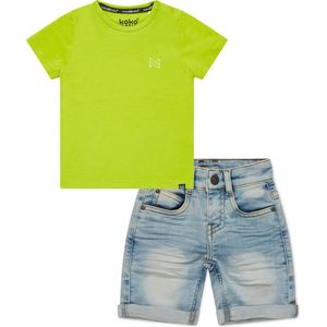 Koko Noko BIO Basics Set(2delig) Jeans Short NILS en Shirt Neon yellow - Maat 110/116