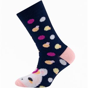 Meisjessokken Ewers Kindermaat - Donkerblauw met Eenhoorn & Gekleurde Dots-23/26