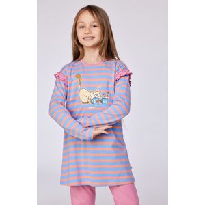 Woody Meisjes-Dames pyjama blauw-roze streep - maat 140/10J