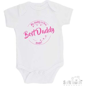 100% katoenen Romper ""My daddy is the best daddy ever!"" Vaderdag Unisex Katoen Wit/roze Maat 68/74
