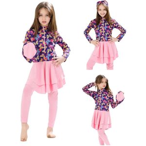 Meisjes Burkini, Boerkini, Baby-Pink-vlinders 12 jaar