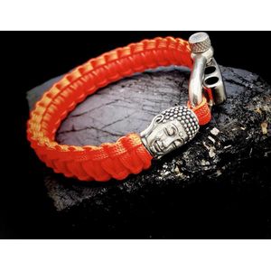 Paracord Armband met 925 Zilveren 3D Buddha Bedel (Spacer) van 12 gram Zilver, Stainless Steel (RVS) slot verstelbaar in 3 maten .