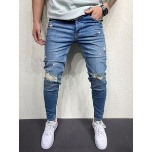 Mannen Stretchy Ripped Skinny Jeans Vernietigd Hole Slim Fit Denim Hoge Kwaliteit Jeans - W30