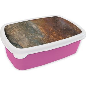 Broodtrommel Roze - Lunchbox - Brooddoos - Staal - Roest - Oud - Oranje - Grijs - Patroon - Abstract - 18x12x6 cm - Kinderen - Meisje