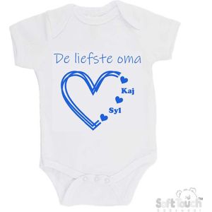 100% katoenen Romper ""De liefste oma met de namen van 2 kleinkinderen"" Jongens Katoen Wit/blauw Maat 62/68