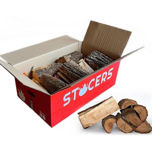 Vuurkorf hout | 20 kilogram vuurkorfhout met fire starters | Aanmaakblokjes + Lucifers | STOCERS