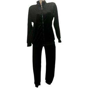 Dames Velours Effen Huispak – Vrijetijdspak met Rits Maat- L (40) Zwart