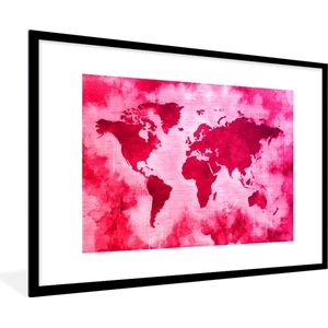 Fotolijst incl. Poster - Wereldkaart - Rood - Roze - 120x80 cm - Posterlijst
