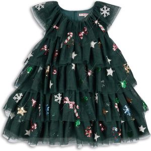 Konges Sløjd - Yvonne - Feestelijke Jurk - 5-6 Jaar - Kerstthema