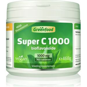 Greenfood Super C, 1000 mg vitamine C, bioflavonoïden, hoge dosering, 360 tabletten - Zonder kunstmatige toevoegingen. Zonder genetische manipulatie. Veganistisch.