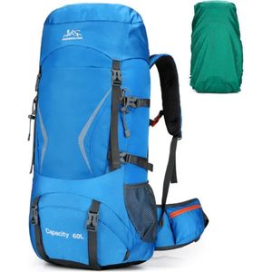 Avoir Avoir®- Hiking Backpack 60L -Licht Blauw-Groot Capaciteitsontwerp -Backpacks- Waterdicht Nylon - 35x23x72cm - Ingebouwd Drinksysteem - Molle-systeem - Reflecterende Strips - Inclusief Regenhoes- Rugzak - Bol.com