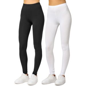 Merry Style Dames Leggings - Sport - Vrijetijdsbroek - Lang - Viscose - Sporbroek - Yogabroek - 2-Pack - MS-MS10-143-LE-B - Zwart/Wit - L