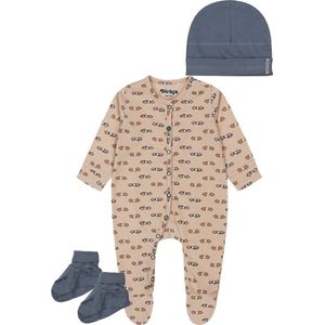 Dirkje - Noppies - kledingset - Broek Beige met raceauto's - Shirt blauw met opasluiting - 1 paar noppies sokjes - Maat 62