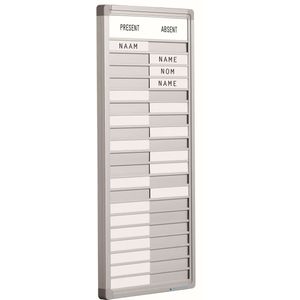 Aanwezigheidsbord 10 personen - RVS - Afwezigheidsbord - Sliders - Presentatiebord - 24x29cm - Engels