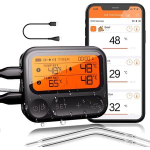 Lexium Vleesthermometer draadloos - Vleesthermometer bluetooth - Vleesthermometer digitaal - Digitale BBQ Thermometer Draadloos - Keukenthermometer